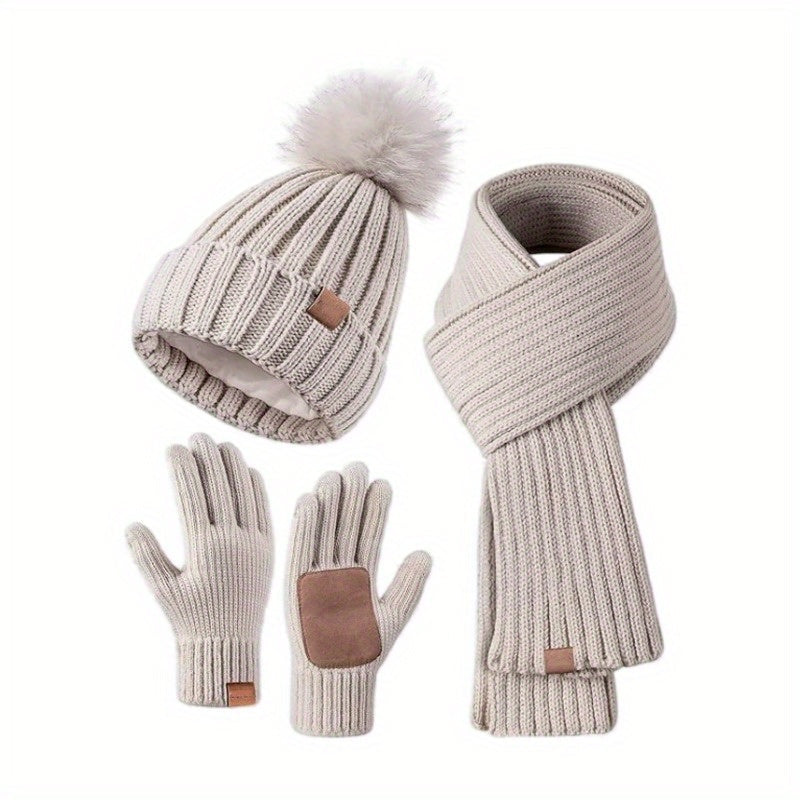 3-in-1 gebreide winterset met muts, sjaal en touchscreenhandschoenen