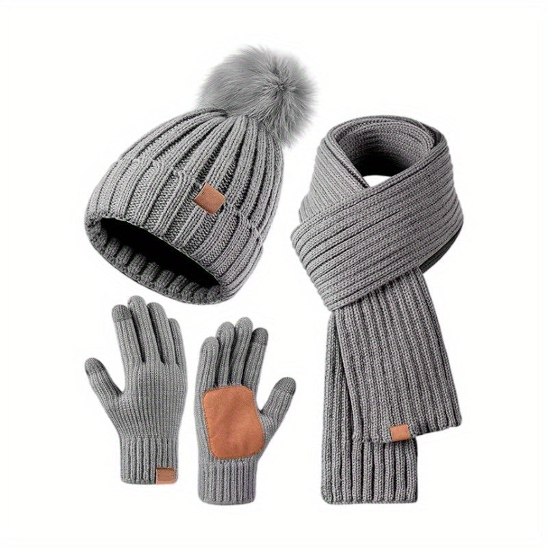 3-in-1 gebreide winterset met muts, sjaal en touchscreenhandschoenen