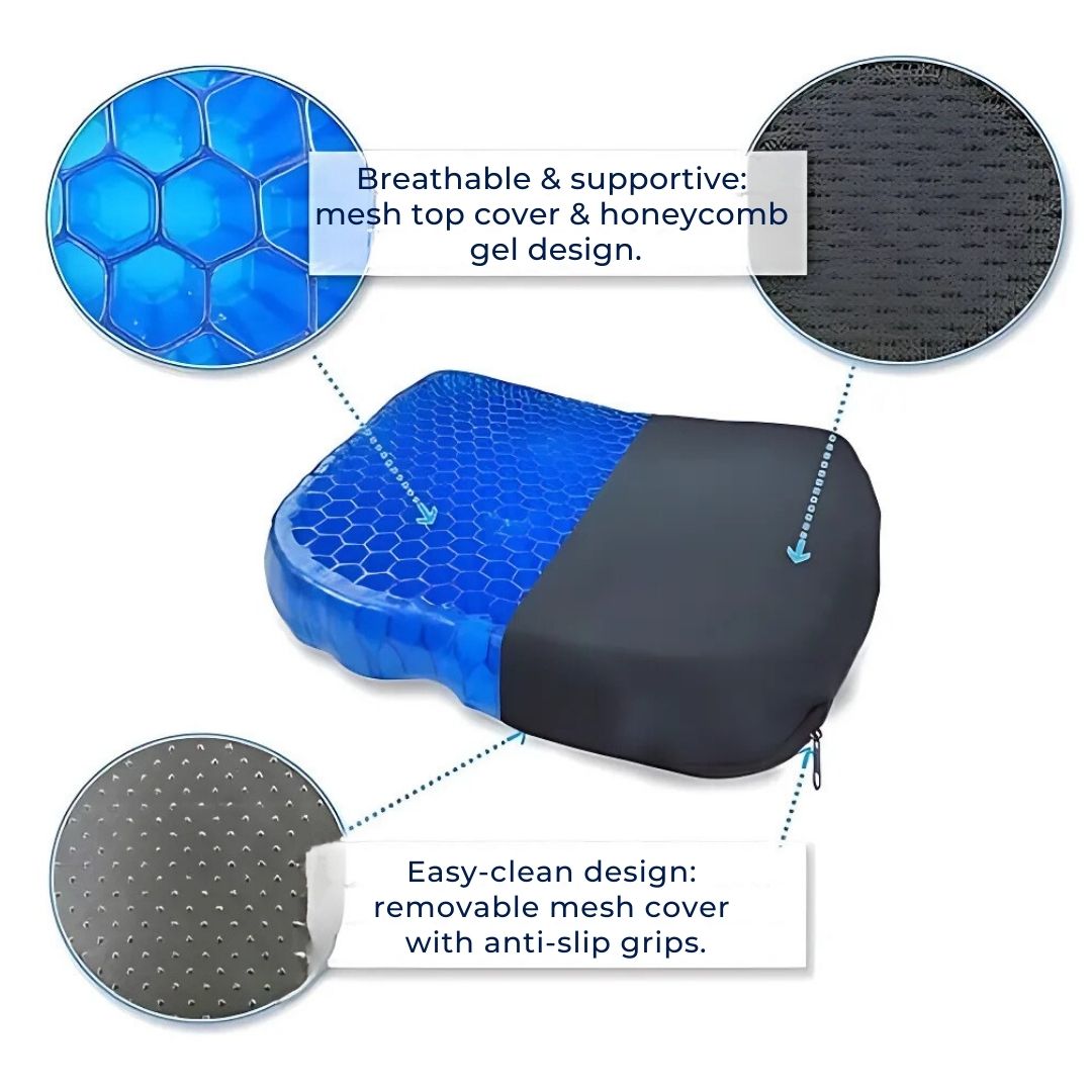 ComfortGel Orthopedisch Gel-Zitkussen | Drukverlichting - Staartbeenpijn - Lendensteun - Voor bureaustoel - Auto - Rolstoelgebruik