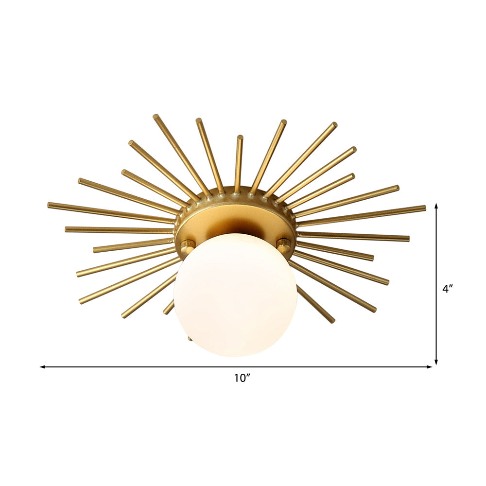 Sferische Flush Mount Verlichting met Frosted Glazen Schaduw Minimalisme 1 Lamp Plafond Gemonteerd Armatuur in Goud
