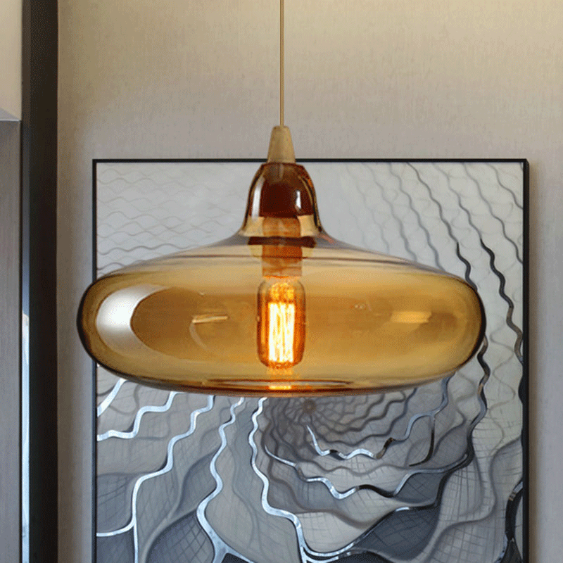 Globale/Pompoen/Ellips Pendant Light Hedendaagse Rook/Amber/Wit Glas 1 Licht Eetkamer Hanglamp