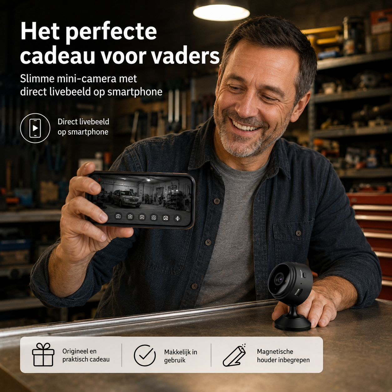 AutoVision | Draadloze 720P Camera – Origineel Gadgetcadeau voor Vader