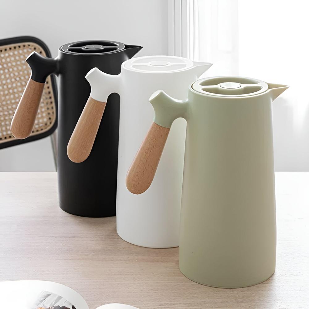 Geïsoleerde Thermoskan met Houten Handvat Koffiepot