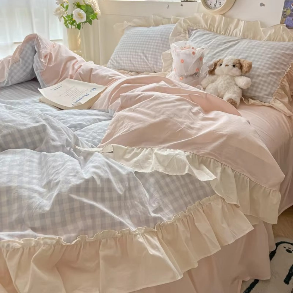 Gingham Ruit Rimpelrand Beddengoed Set