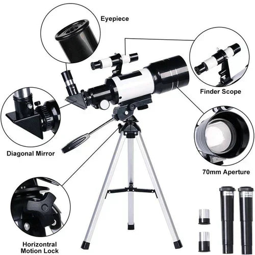 Skanto | Professioneel Astronomisch Telescoop | 70mm Opening, 300mm Brandpuntsafstand & Eenvoudige Opstelling voor Sterrenkijken en Natuurverkenning