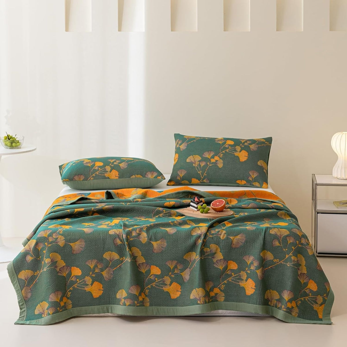 Jacquard Bloem Ginkgo Bladeren Omkeerbare Dekbedcover