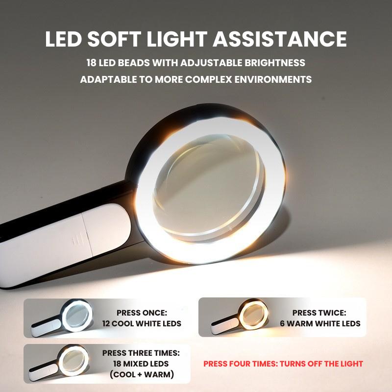 Vergrootglas met LED Verlichting en Aanpasbare Lichtinstellingen voor Optimaal Leescomfort