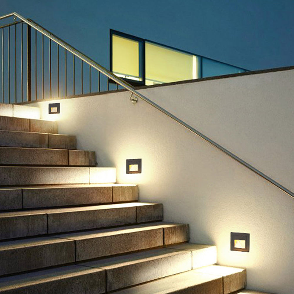 Ray Moderne Metalen Vierkante Buiten Deck/Stap Lamp, Zwart