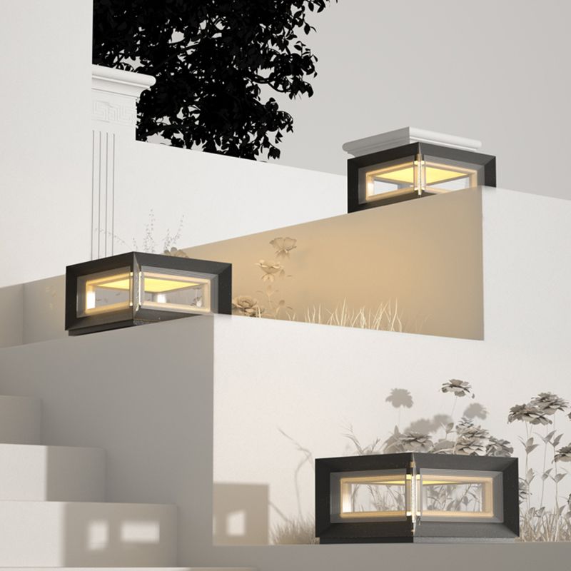 Ray Hedendaagse LED Cube Metalen Buitenlampen, Zwart