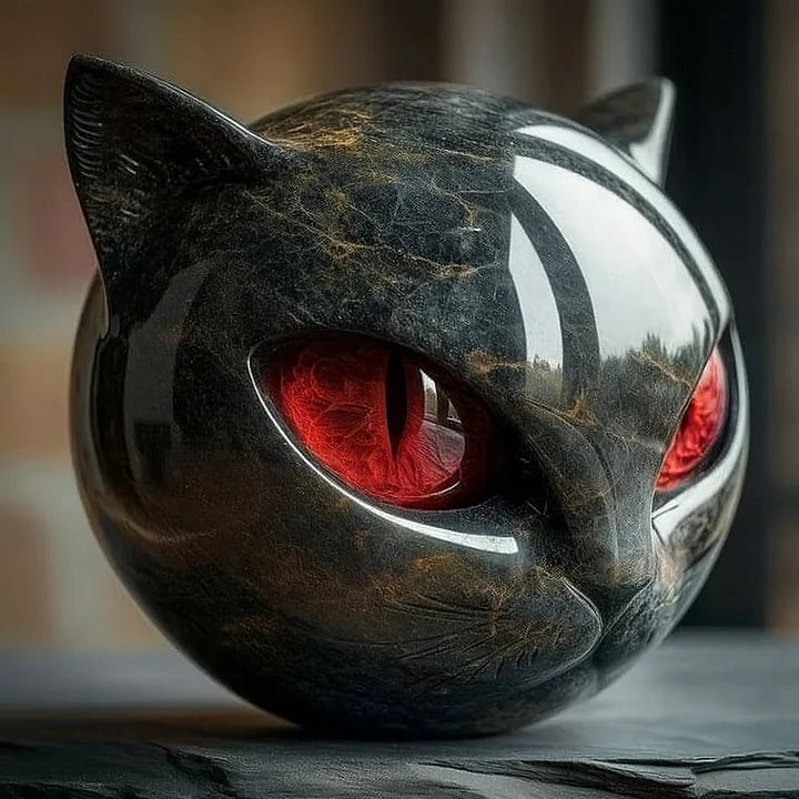 NoirCat Sculptuur – Zwarte Kattenkop met Hypnotiserende Ogen