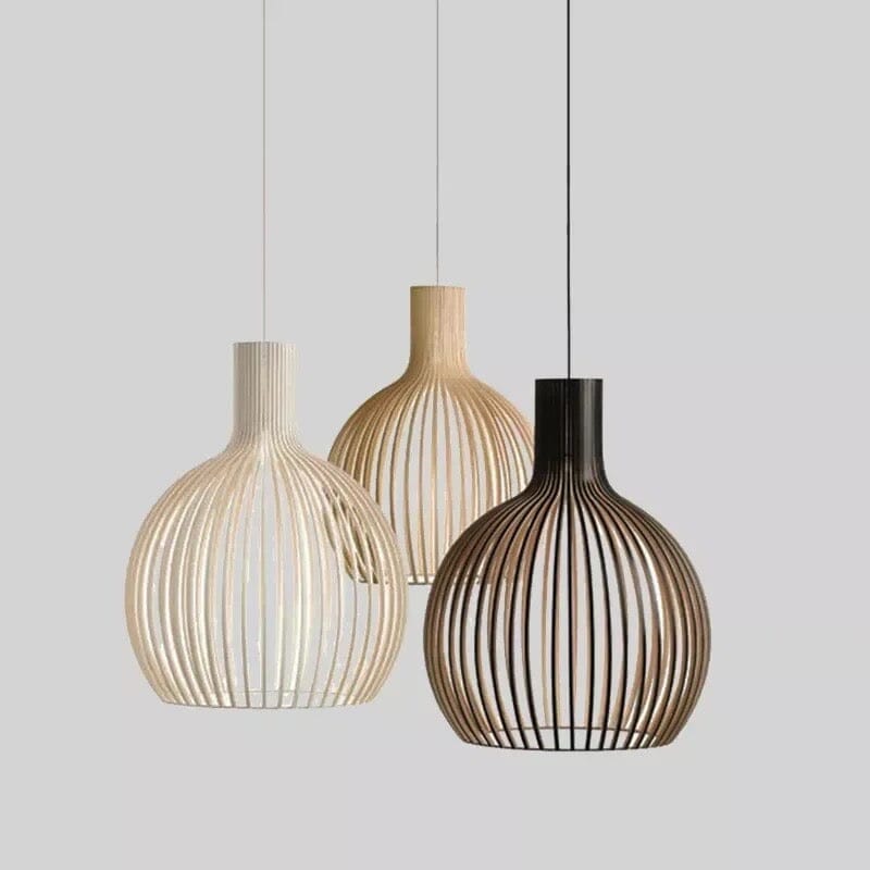 FjordLoom Rustieke Houten Kooi Hanglamp Verstelbare Kabel