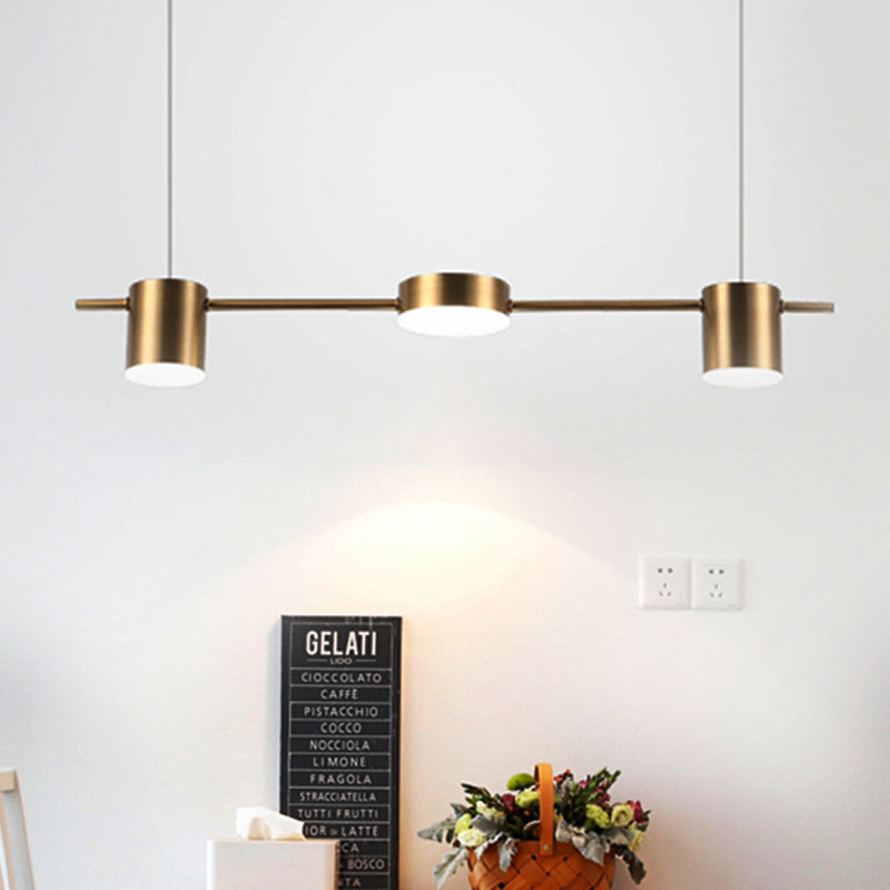 Drum Aluminium Eiland Hanglamp Modern Eenvoudig 3/5-Kops Zwart/Gouden Plafondlamp in Warm/Wit Licht
