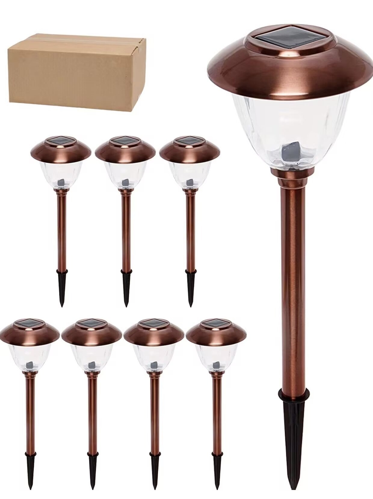 Set van 8 Zonne-energie Tuinpad Lichten met Metalen Kap en Helder Glas