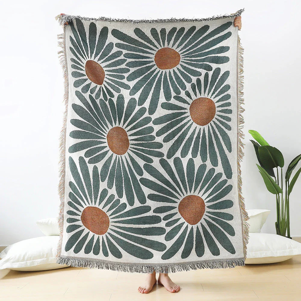 Floral Daisy Boho Geweven Deken