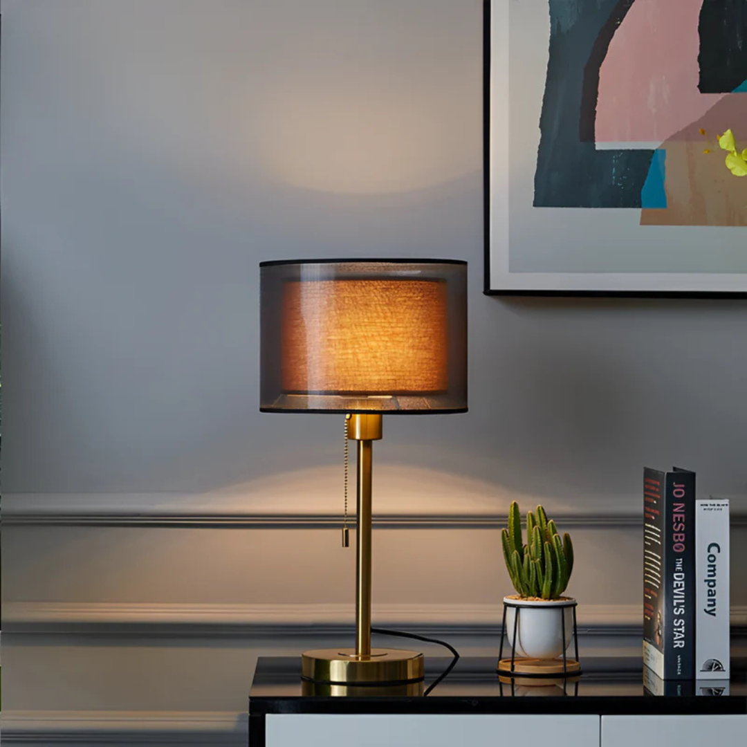 Vintage Tafellamp met Dubbele Stoffen Kap voor Warme Sfeerverlichting LED