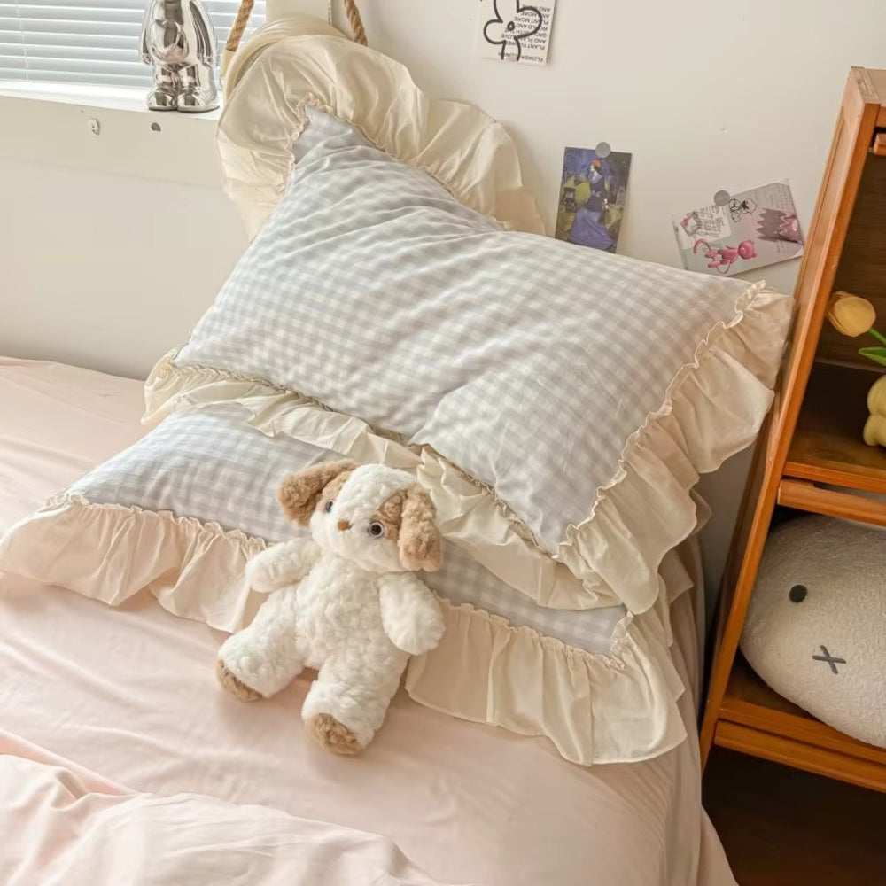 Gingham Ruit Rimpelrand Beddengoed Set
