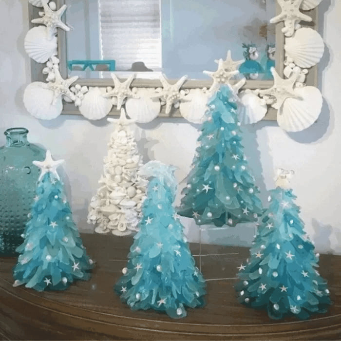 Sea Glass ChristmasTree | Handgemaakte unieke zeeglas esthetiek voor kerst