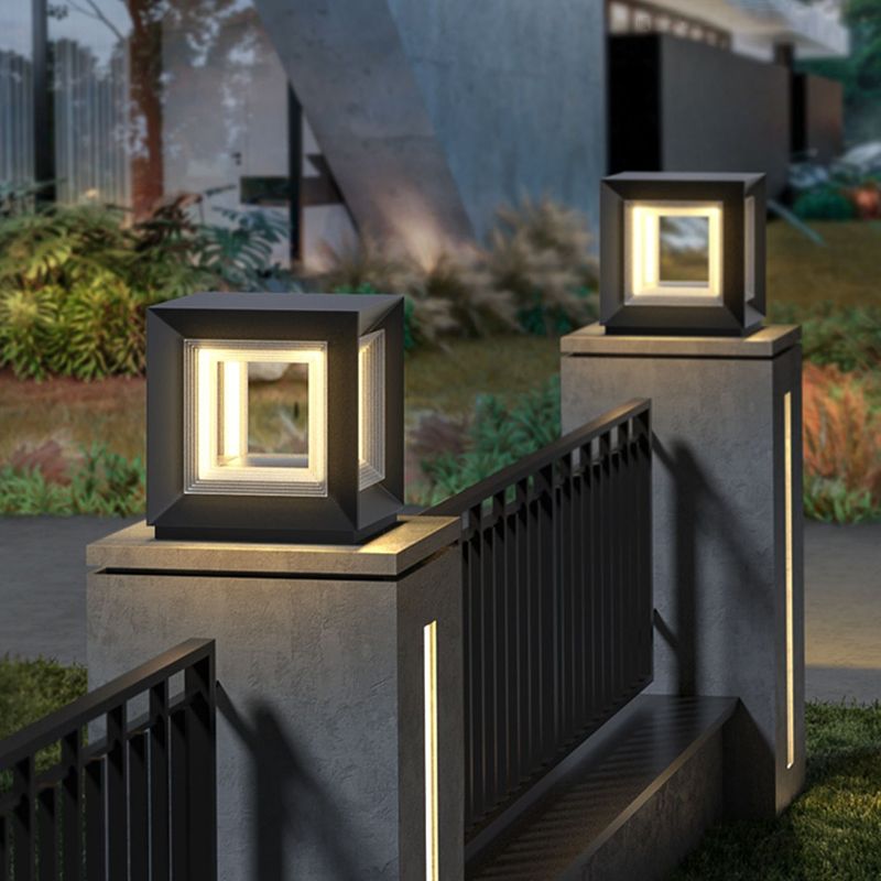 Ray Hedendaagse LED Cube Metalen Buitenlampen, Zwart