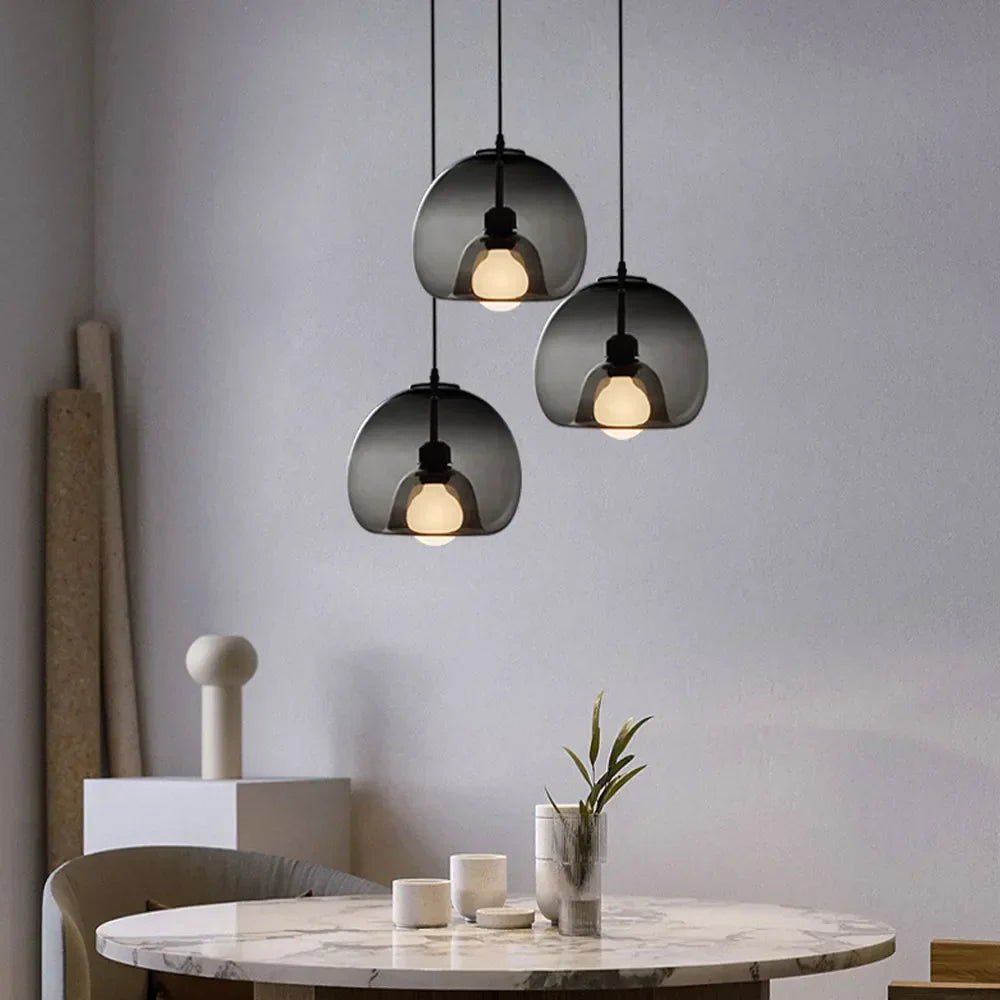 Juni Globe Glazen Hanglamp, Amber/Rookgrijs