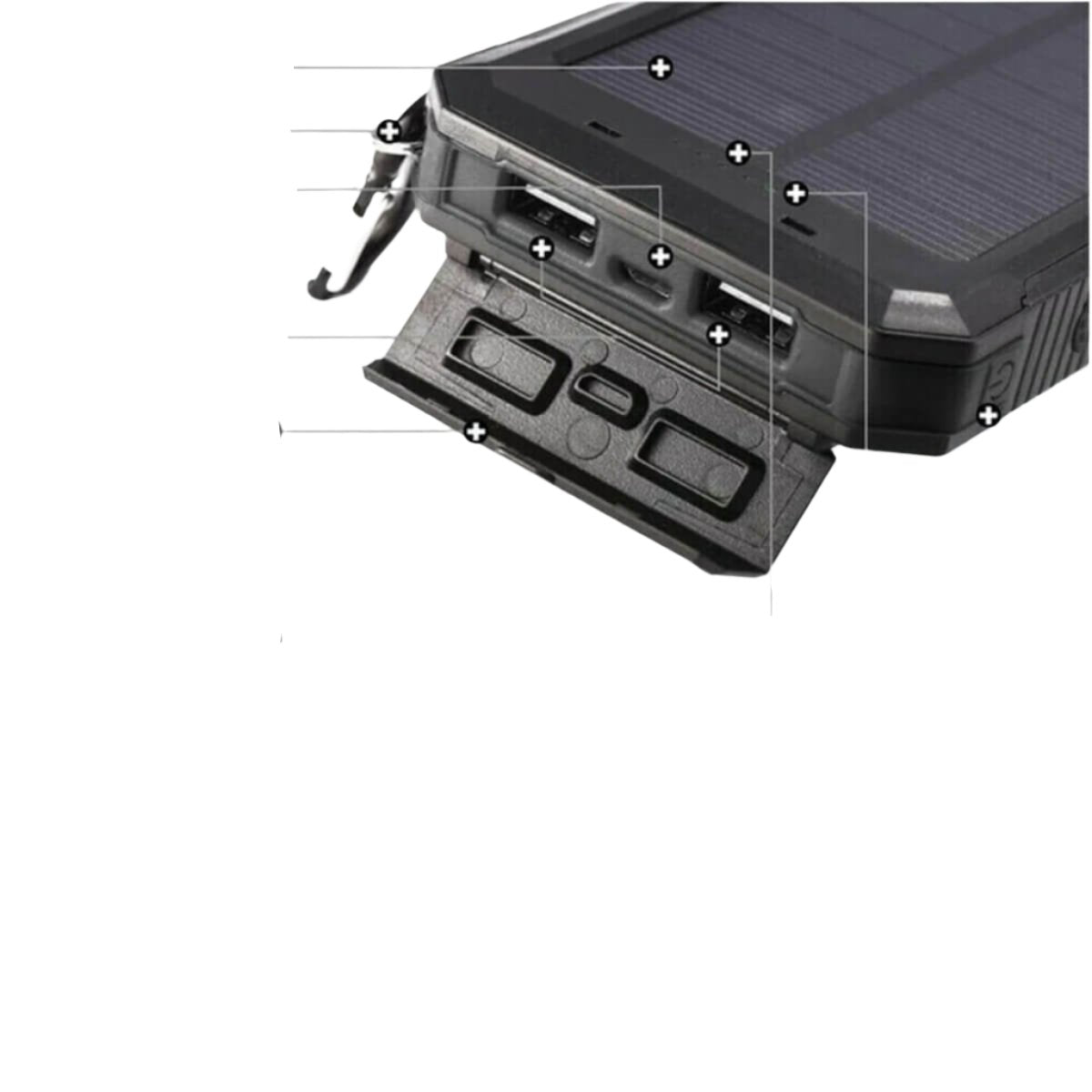 Waterdichte oplader met ultrahoge capaciteit | Gemaakt voor avontuur met opladen op zonne-energie, twee USB-uitgangen, LED-zaklamp en veiligheidsfuncties.