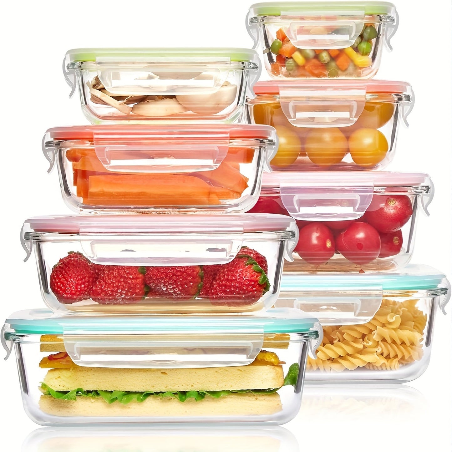 Skanto | 8-Pack Glazen Maaltijdcontainers – Luchtdichte Maaltijd Voorbereiding Bento-dozen met lekvrije, vergrendelbare deksels, magnetron-, oven-, vriezer- en vaatwasmachinebestendig, BPA-vrij