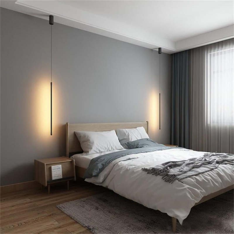 Erix Minimalistische Lineaire Hanglamp Bedside, Zwart