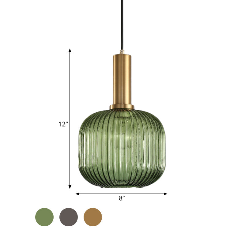 Zwarte/Gouden Cilinder/Ovaal/Capsule Hanglamp Modernistisch 1 Licht Grijs/Groen/Amber Geribbeld Glas Plafondlamp voor Keuken