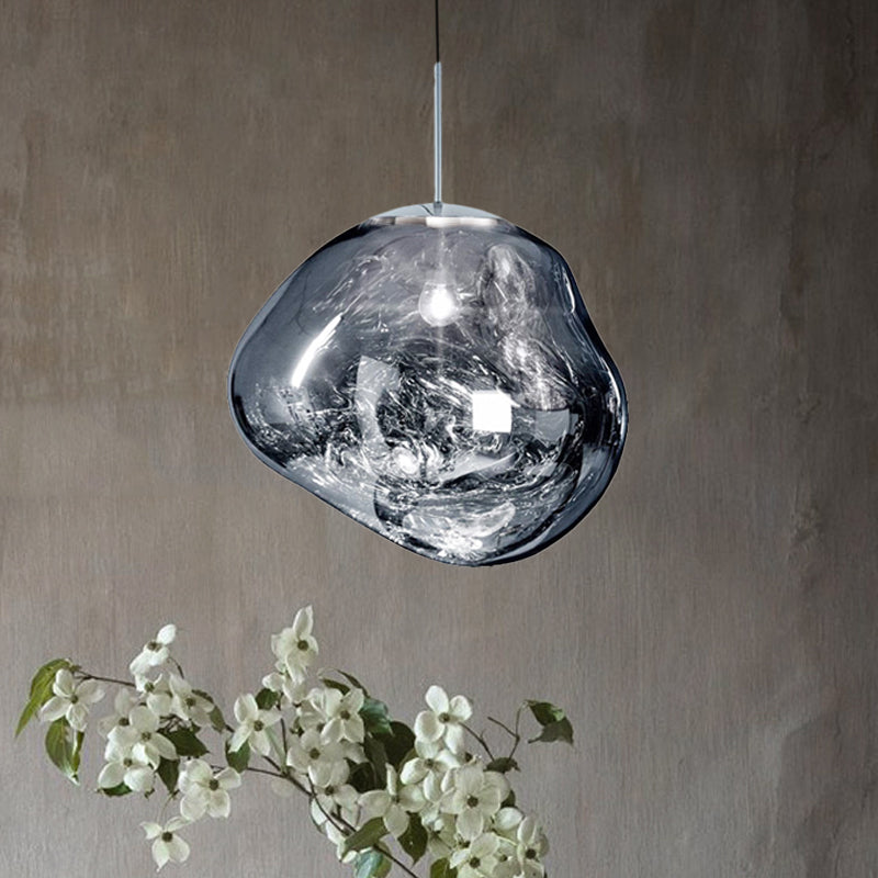 Contemporary Irregular Pendant Lighting Zilver/Rode Glas 1 Licht Eetkamer Hanglamp, 8"/12" Breed