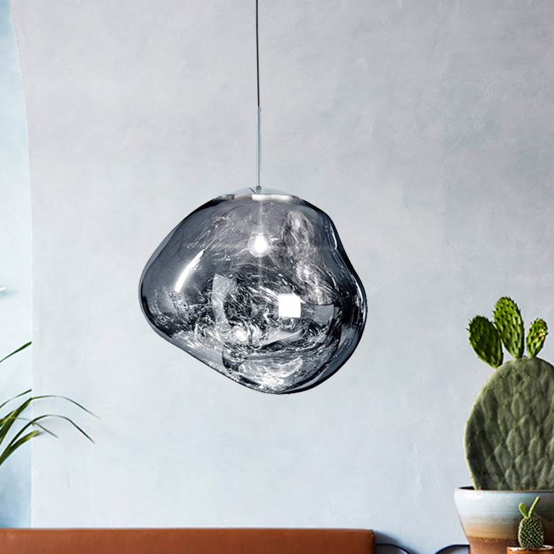 Contemporary Irregular Pendant Lighting Zilver/Rode Glas 1 Licht Eetkamer Hanglamp, 8"/12" Breed