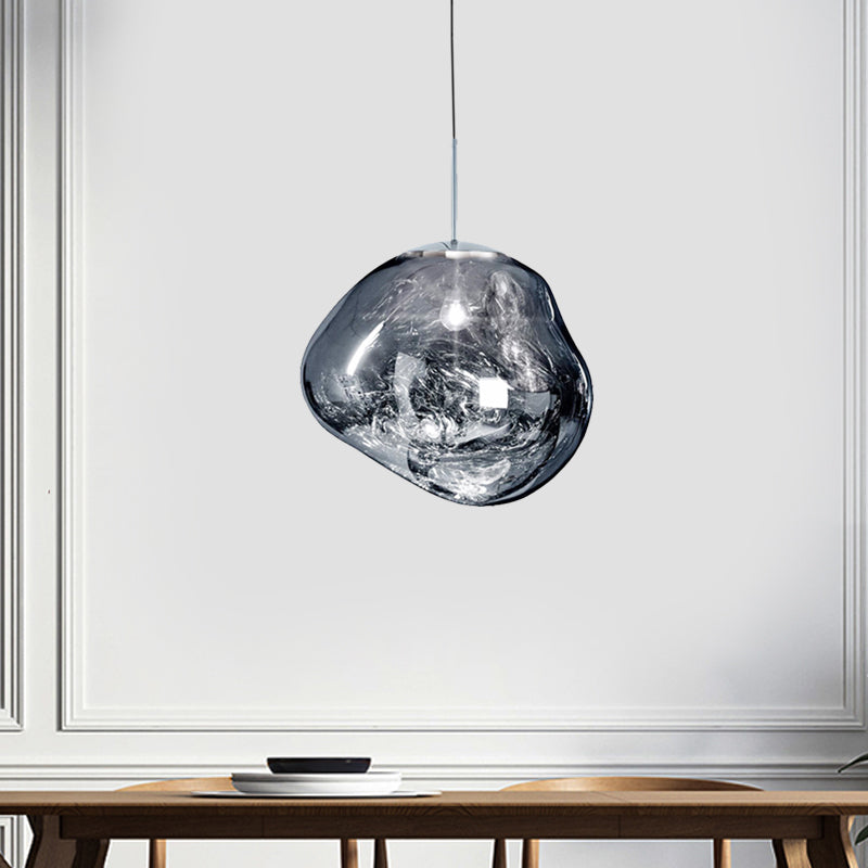 Contemporary Irregular Pendant Lighting Zilver/Rode Glas 1 Licht Eetkamer Hanglamp, 8"/12" Breed