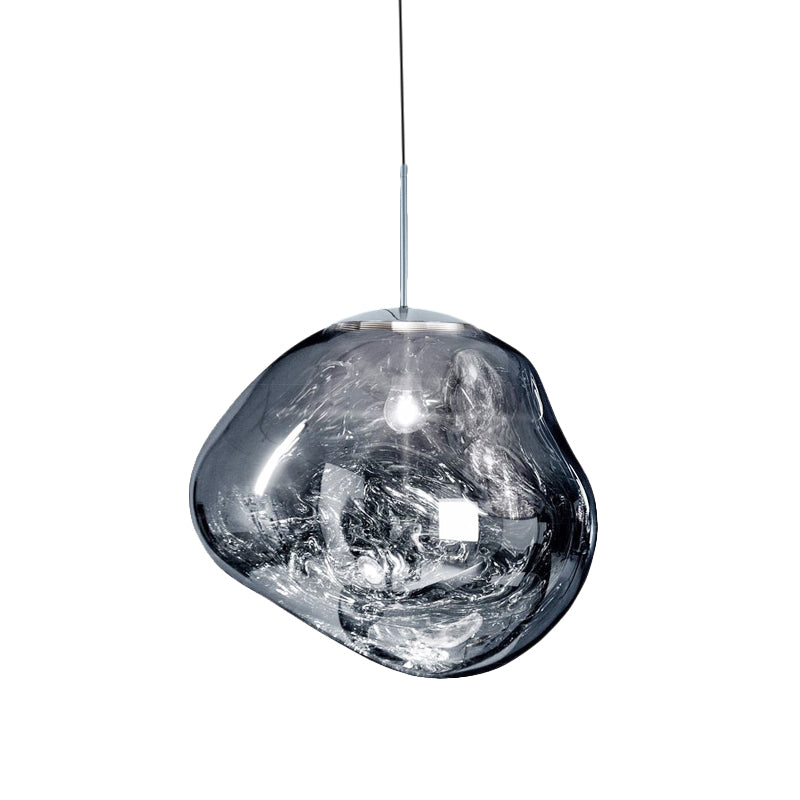 Contemporary Irregular Pendant Lighting Zilver/Rode Glas 1 Licht Eetkamer Hanglamp, 8"/12" Breed