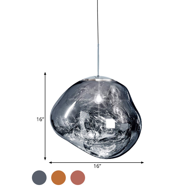 Contemporary Irregular Pendant Lighting Zilver/Rode Glas 1 Licht Eetkamer Hanglamp, 8"/12" Breed