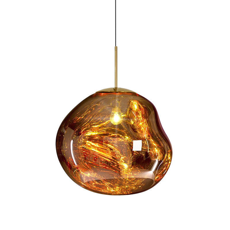 Contemporary Irregular Pendant Lighting Zilver/Rode Glas 1 Licht Eetkamer Hanglamp, 8"/12" Breed