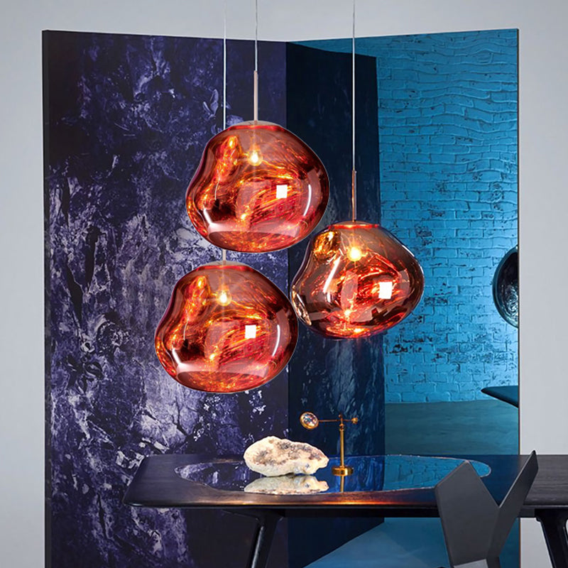 Contemporary Irregular Pendant Lighting Zilver/Rode Glas 1 Licht Eetkamer Hanglamp, 8"/12" Breed