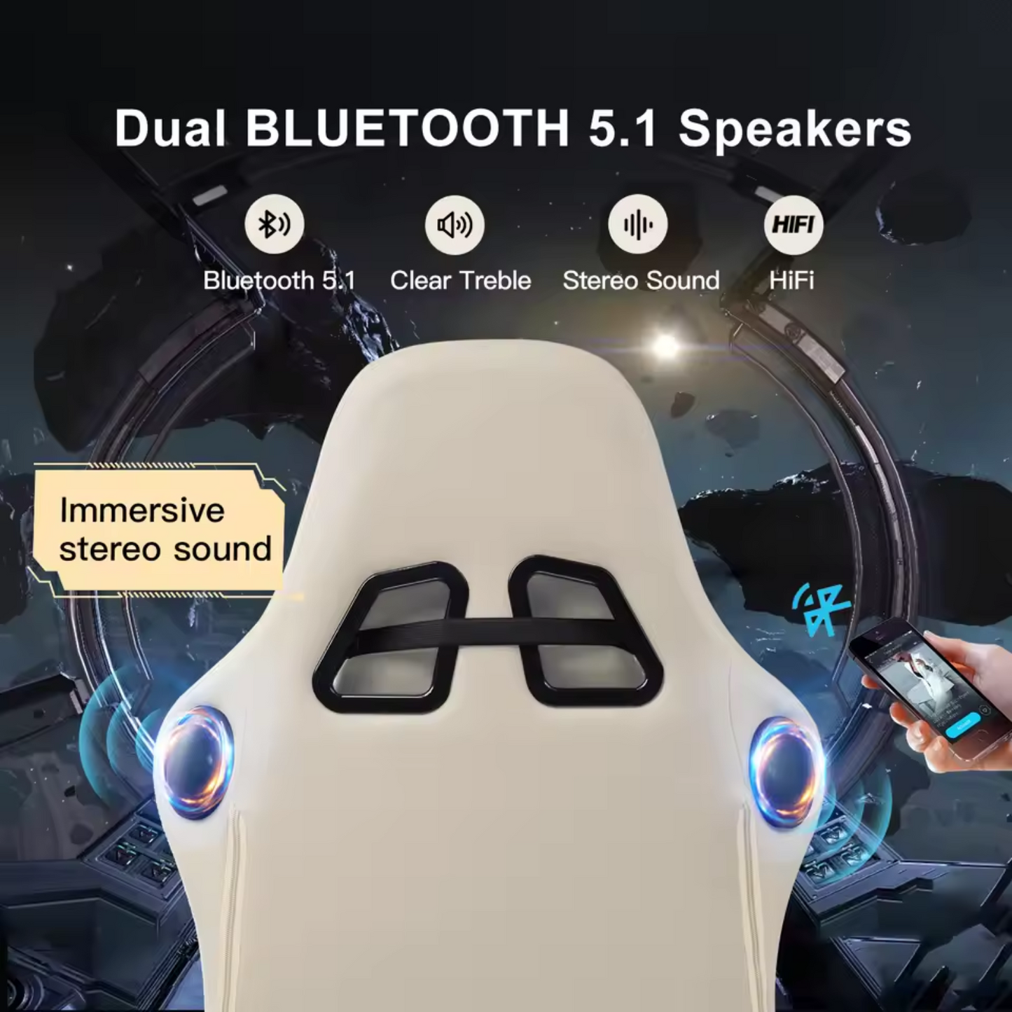 Solvian - Ergonomische Gamingstoel met Voetsteun en Ingebouwde Sprekers