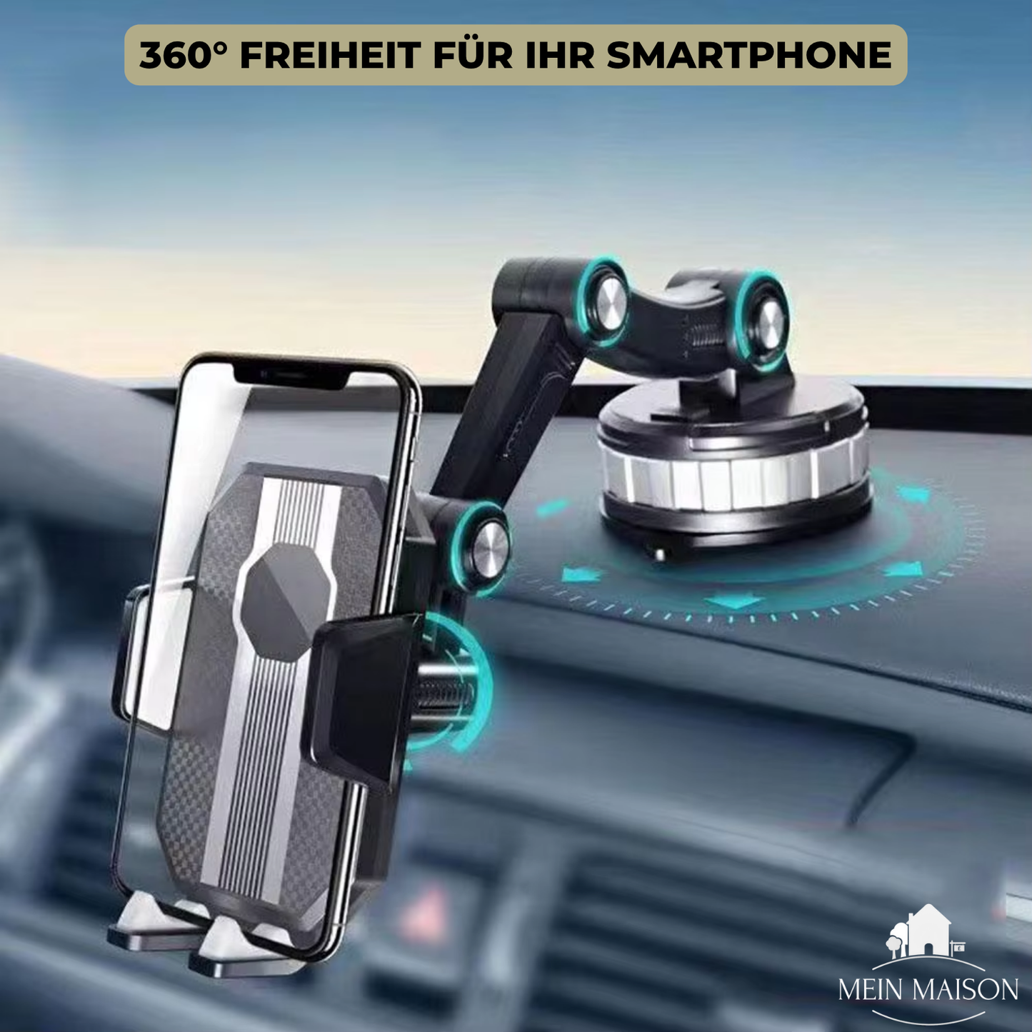 Handyhouder Auto GripTech | Sterke Zuigkracht | 360° Rotatie | Eenvoudige Bediening met Één Hand