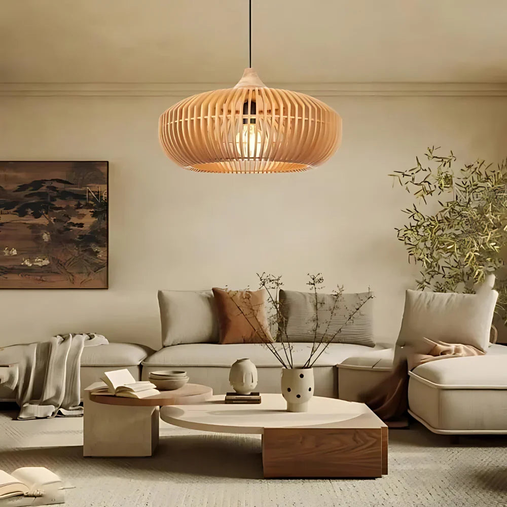 De Halo van Zen Japandi Houten Hanglamp