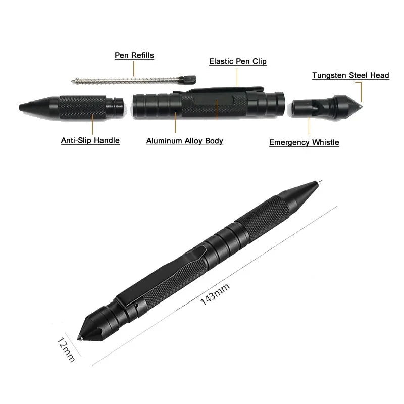 Hoogwaardige draagbare multifunctionele 3-in-1 militaire tactische pen