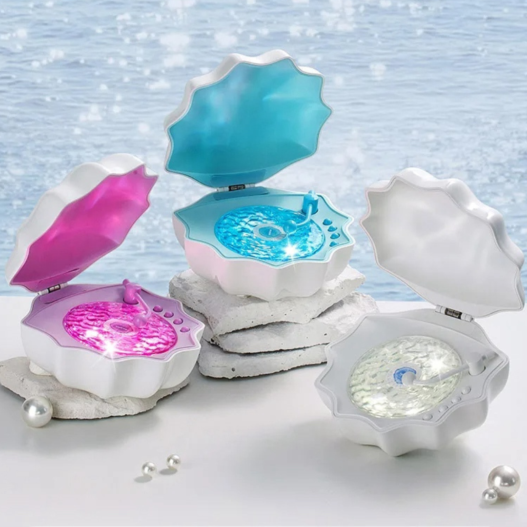 AquaAura Shell Lamp Speaker | Draagbare Bluetooth-luidspreker met meeslepende projectie van oceaangolven en sfeerverlichting