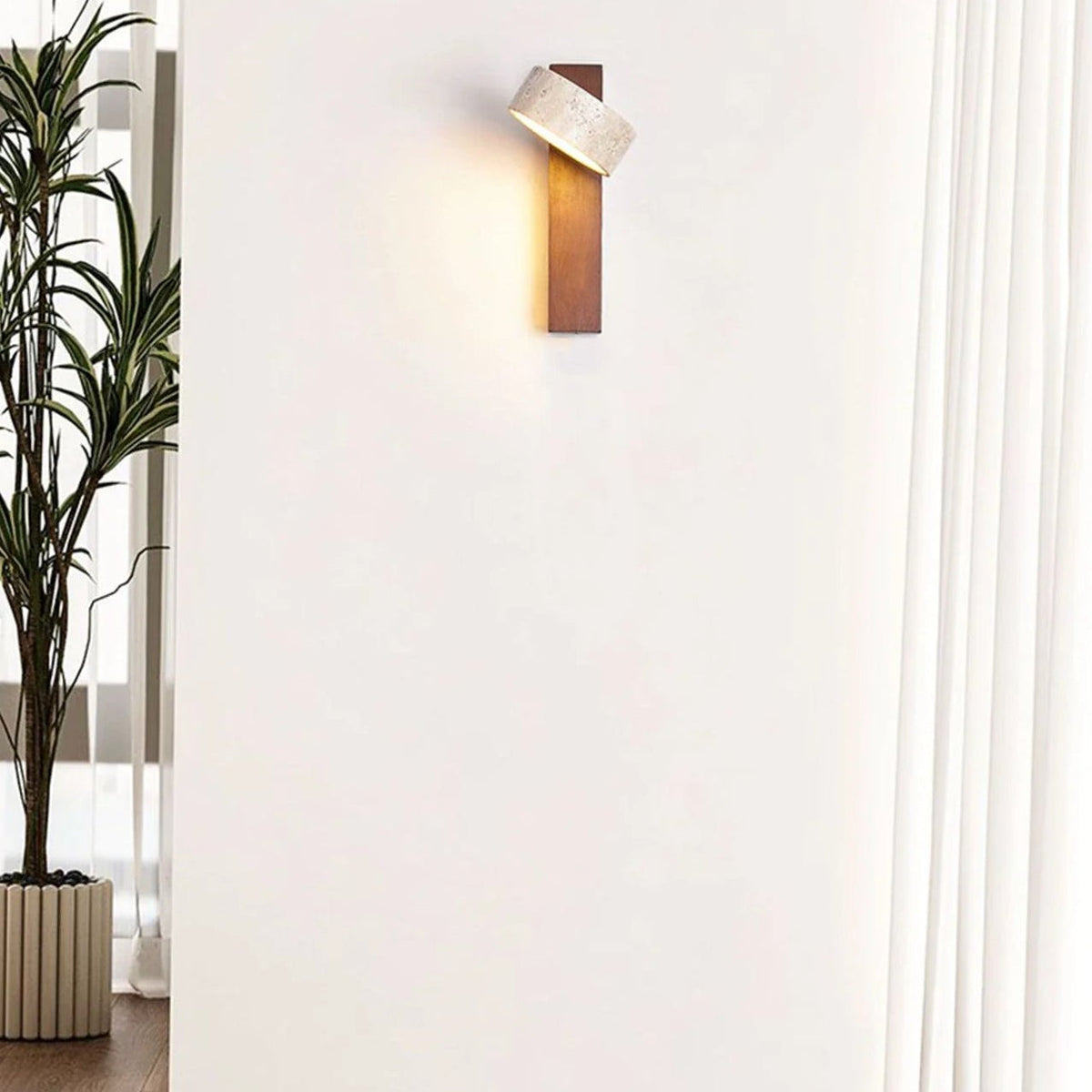 Travertine Houten Nachtkastje Wandlamp