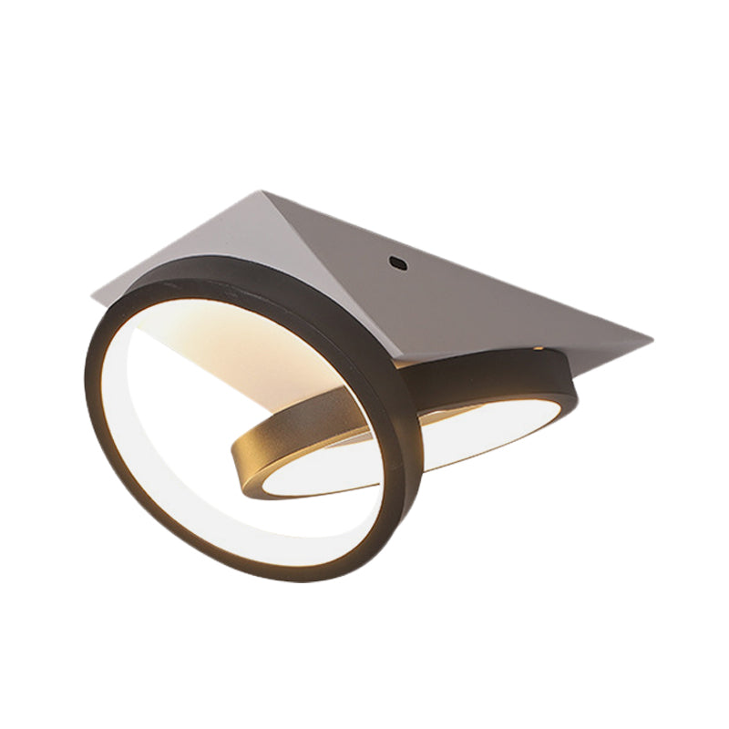 Zwarte Dubbele Ring Inbouwverlichting Eenvoudige LED Acryl Plafondlamp met Witte Driehoekige Kap, Warm/Wit Licht