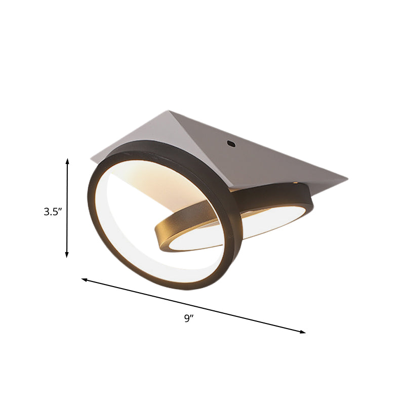 Zwarte Dubbele Ring Inbouwverlichting Eenvoudige LED Acryl Plafondlamp met Witte Driehoekige Kap, Warm/Wit Licht