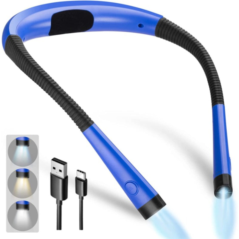 LED Nekleeslamp, Boeklicht om in bed te lezen, 3 kleuren, 6 helderheidsniveaus, buigbare arm, oplaadbaar, duurzaam, perfect voor lezen, breien, kamperen, repareren