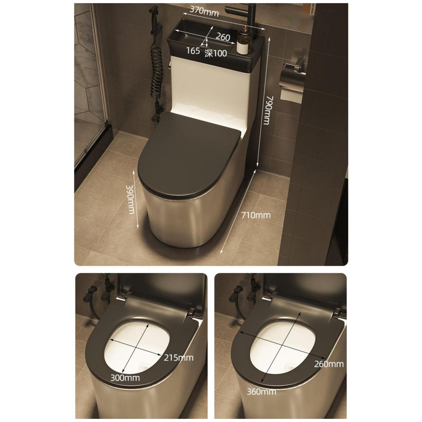 1-Piece Verlengd Spoeltoilet Keramische Toiletpot met Wasbak