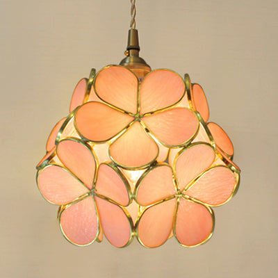 1 Licht Bloem Hangende Plafondlamp Tiffany Stijl Blauw/Doorzichtig/Roze Roestvrijstalen Glas Hanglamp
