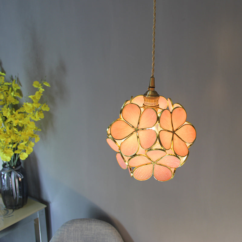 1 Licht Bloem Hangende Plafondlamp Tiffany Stijl Blauw/Doorzichtig/Roze Roestvrijstalen Glas Hanglamp