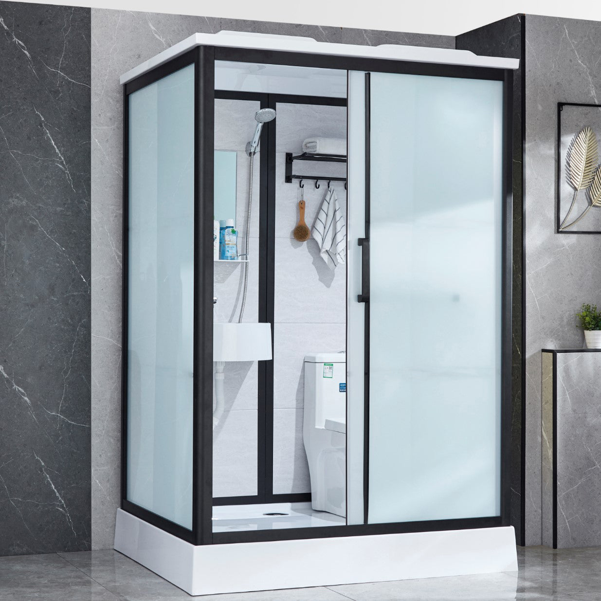Gekaderde Tempered Glass Douche Kit met Inclusief Basis Gekaderde Douchecabine