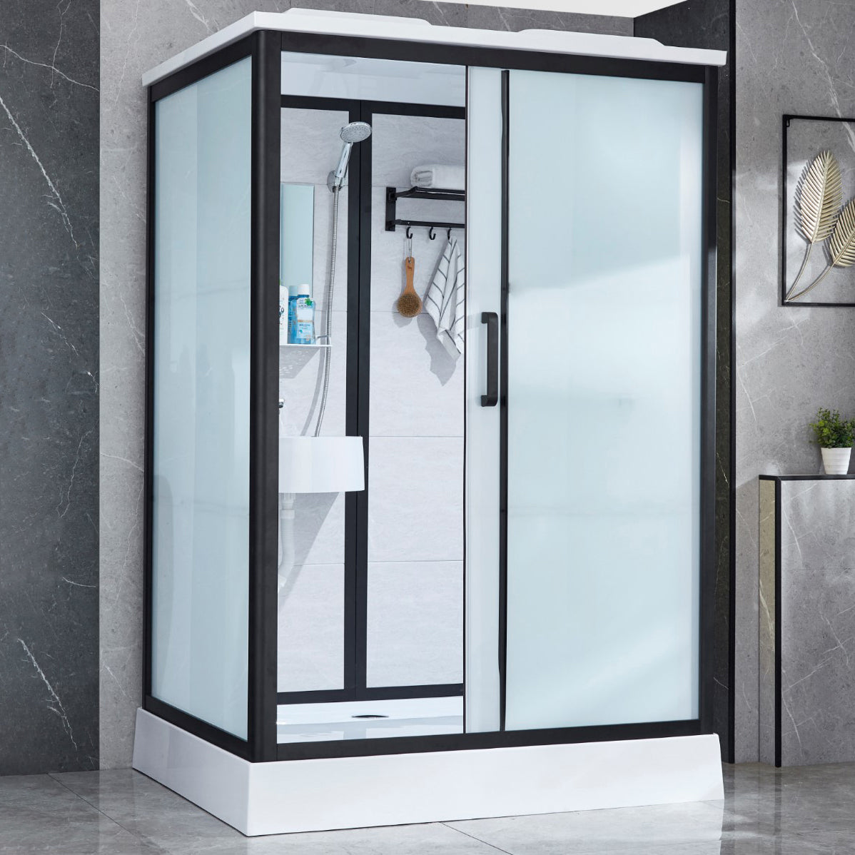 Gekaderde Tempered Glass Douche Kit met Inclusief Basis Gekaderde Douchecabine