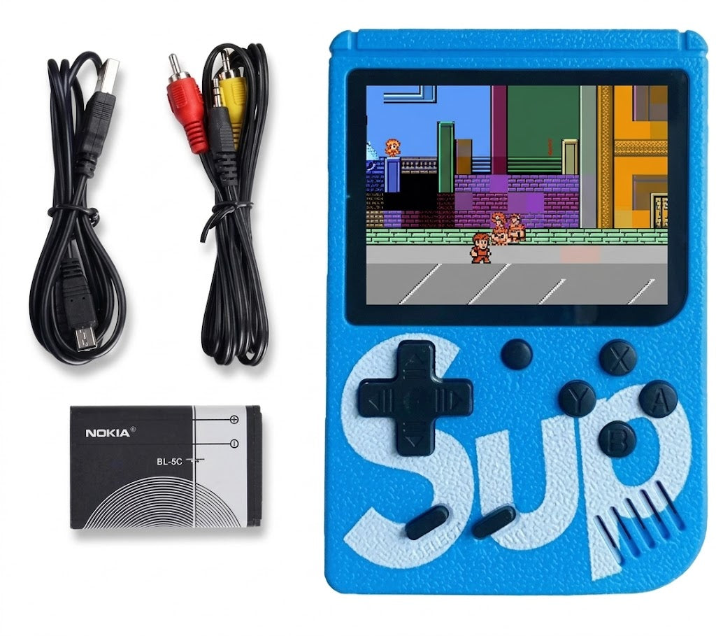 Videospelconsole met retro handheld stijl