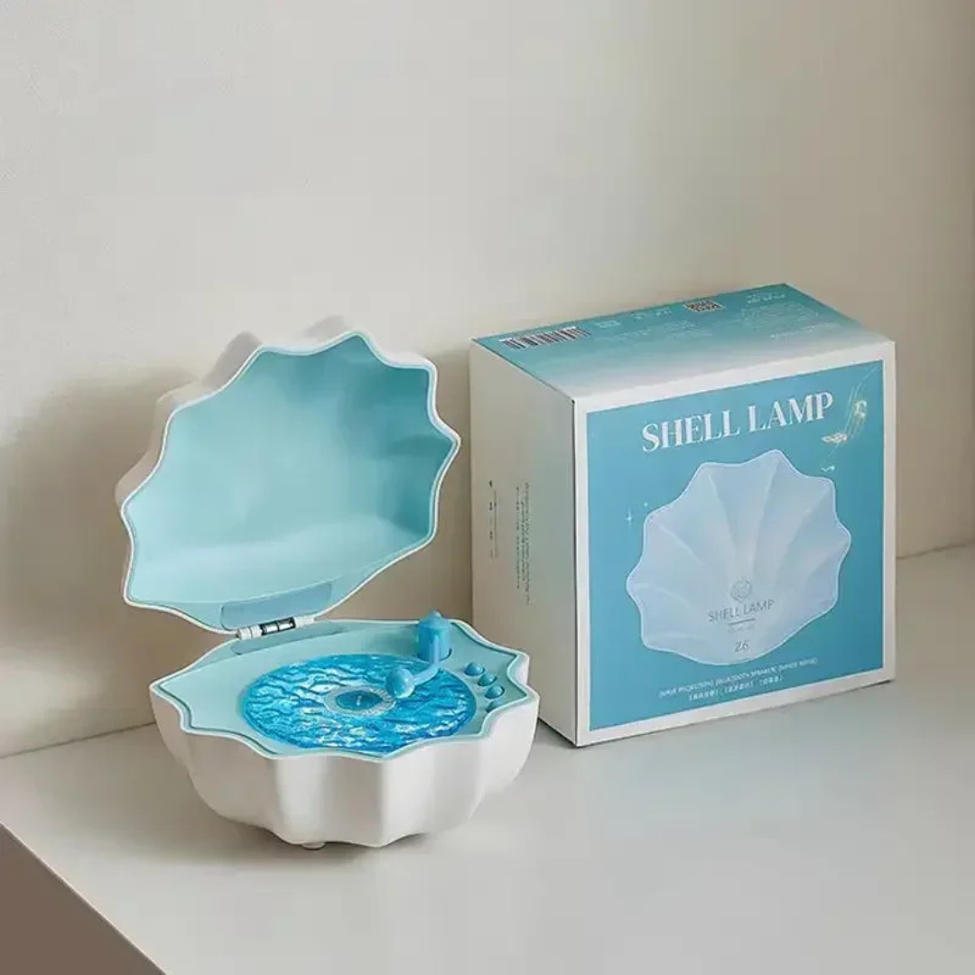 AquaAura Shell Lamp Speaker | Draagbare Bluetooth-luidspreker met meeslepende projectie van oceaangolven en sfeerverlichting